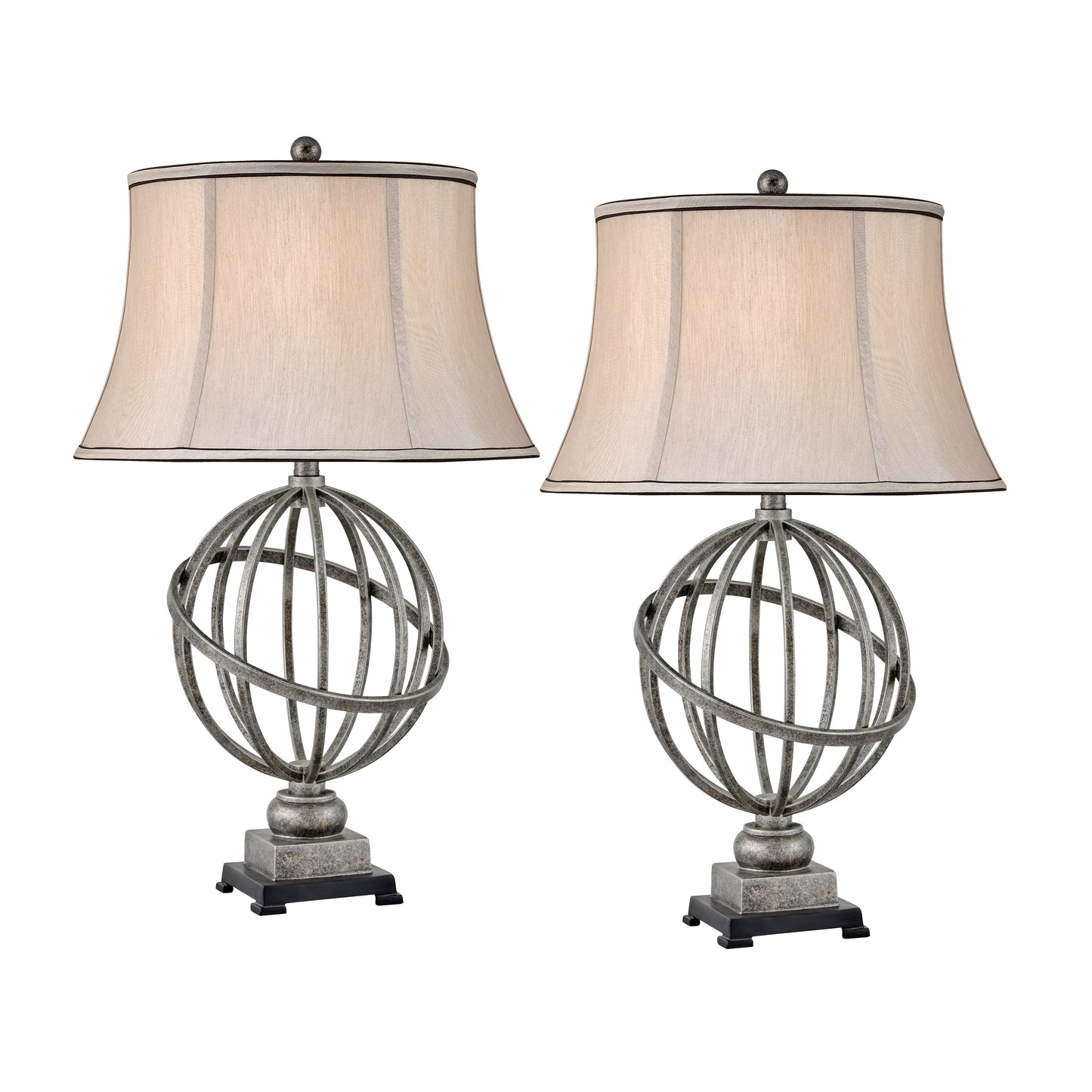 Medallion Lighting Palla 31" Silver and Matte Black Steel Table Lamp With Grey Silk Bell Shade - Set of 2