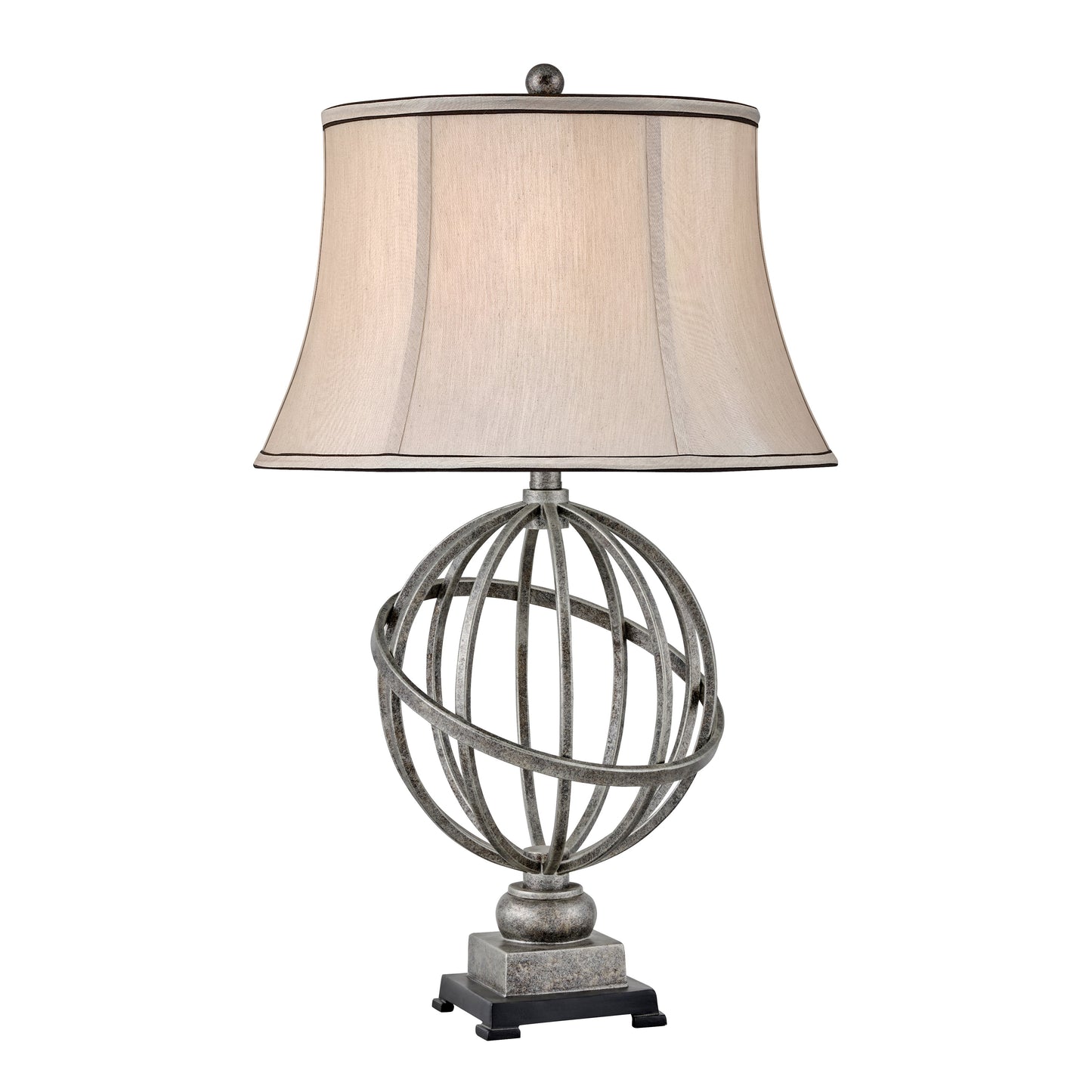 Medallion Lighting Palla 31" Silver and Matte Black Steel Table Lamp With Grey Silk Bell Shade