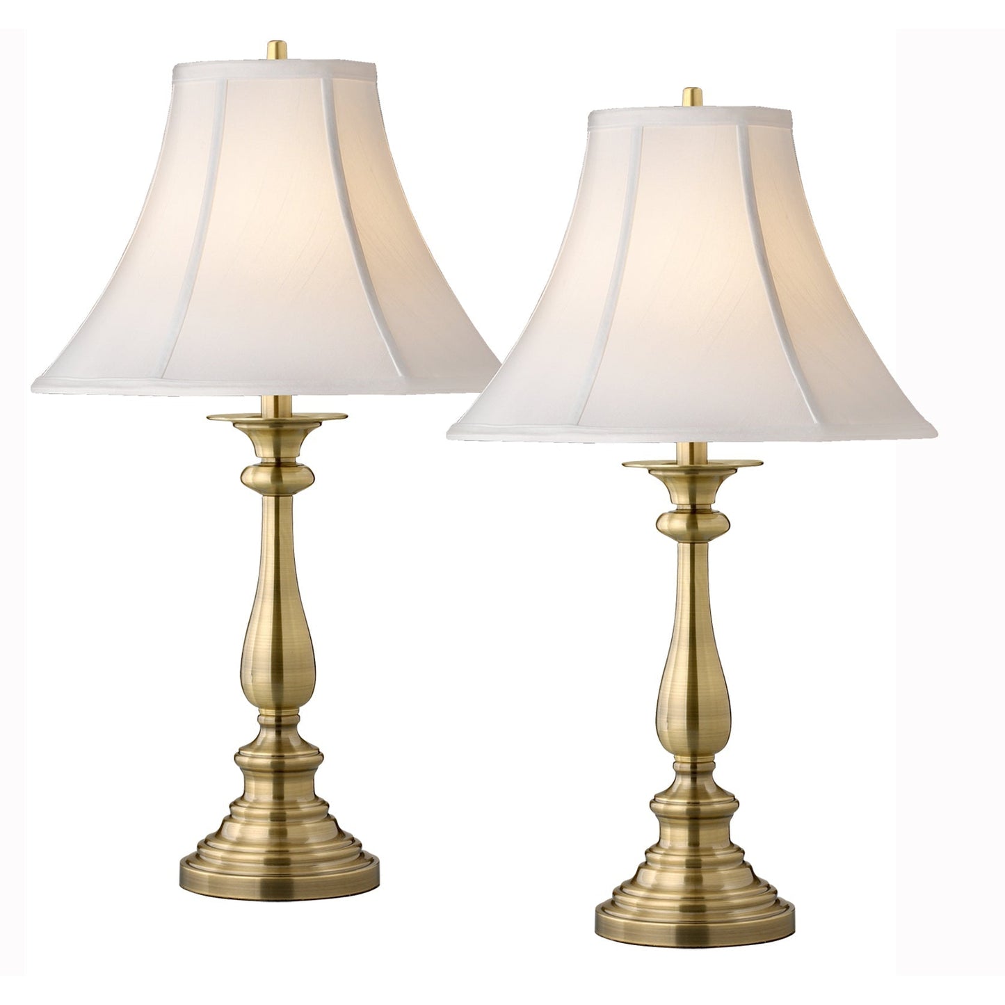 Medallion Lighting Patrick Henry 27" Satin Antique Brass Steel Table Lamp With Eggshell Stretched Silk Bell Shade - Set of 2