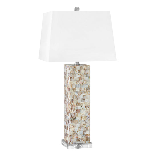 Medallion Lighting Perla 31" Mother of Pearl Mosaic Resin/Acrylic Table Lamp With White Fabric Rectangular Shade