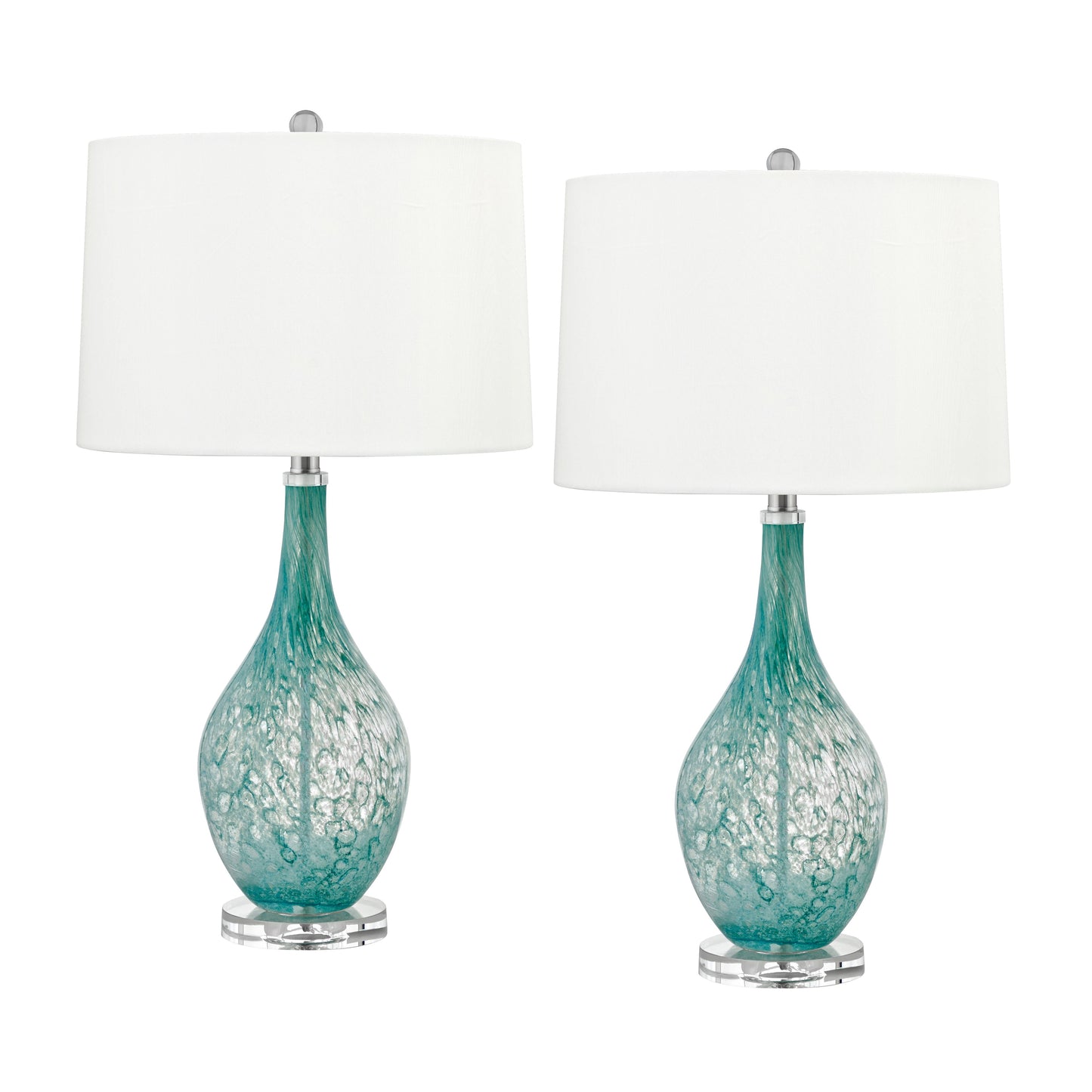 Medallion Lighting Pomezia 28" Aqua Swirl Glass Acrylic Table Lamp With White Fabric Drum Shade - Set of 2