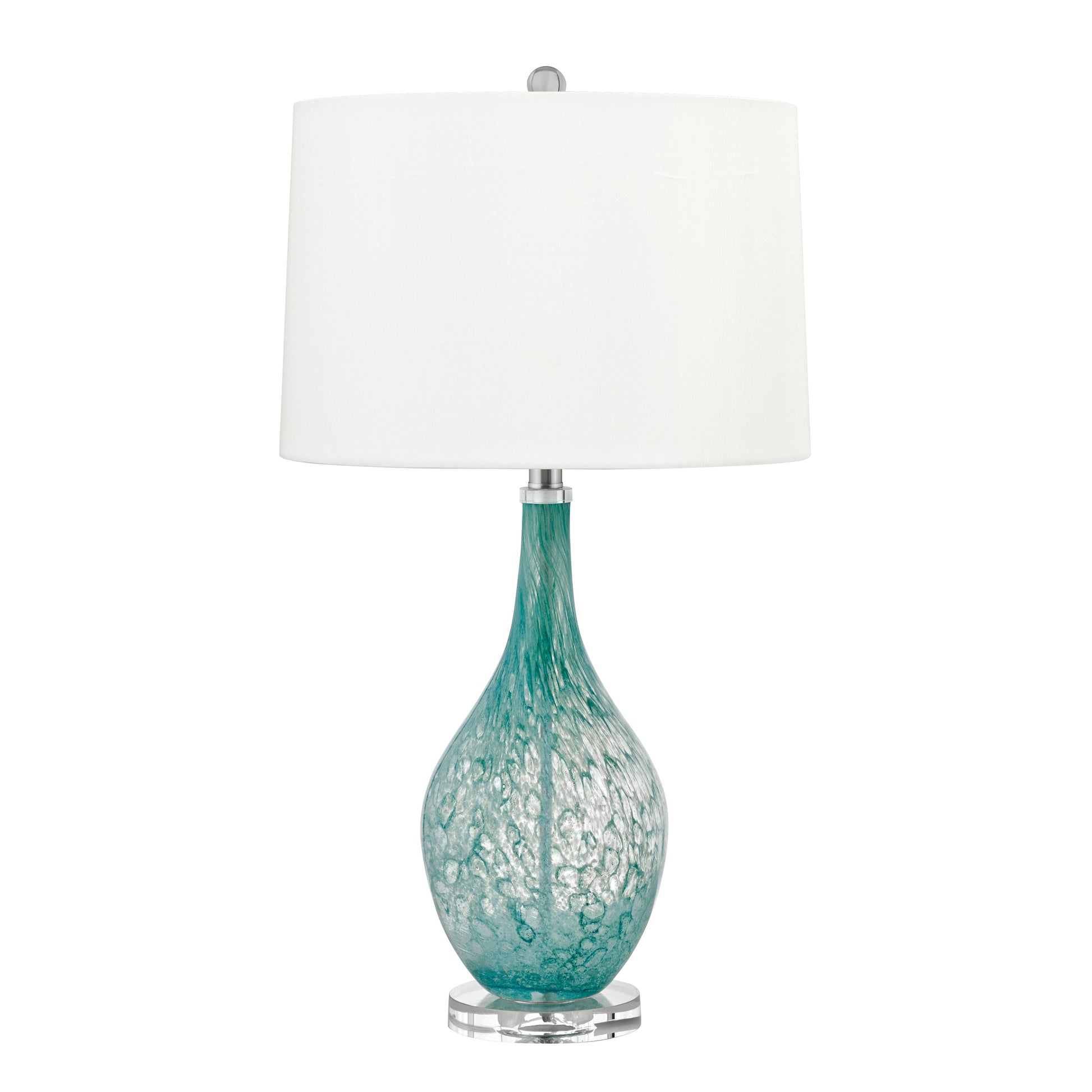 Medallion Lighting Pomezia 28" Aqua Swirl Glass Acrylic Table Lamp With White Fabric Drum Shade