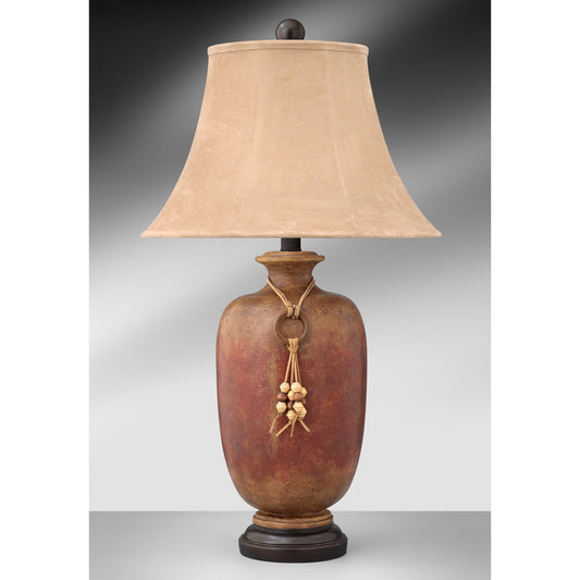 Medallion Lighting Pueblo 34" Southwest Russet Resin Table Lamp With Tan Suede Bell Shade