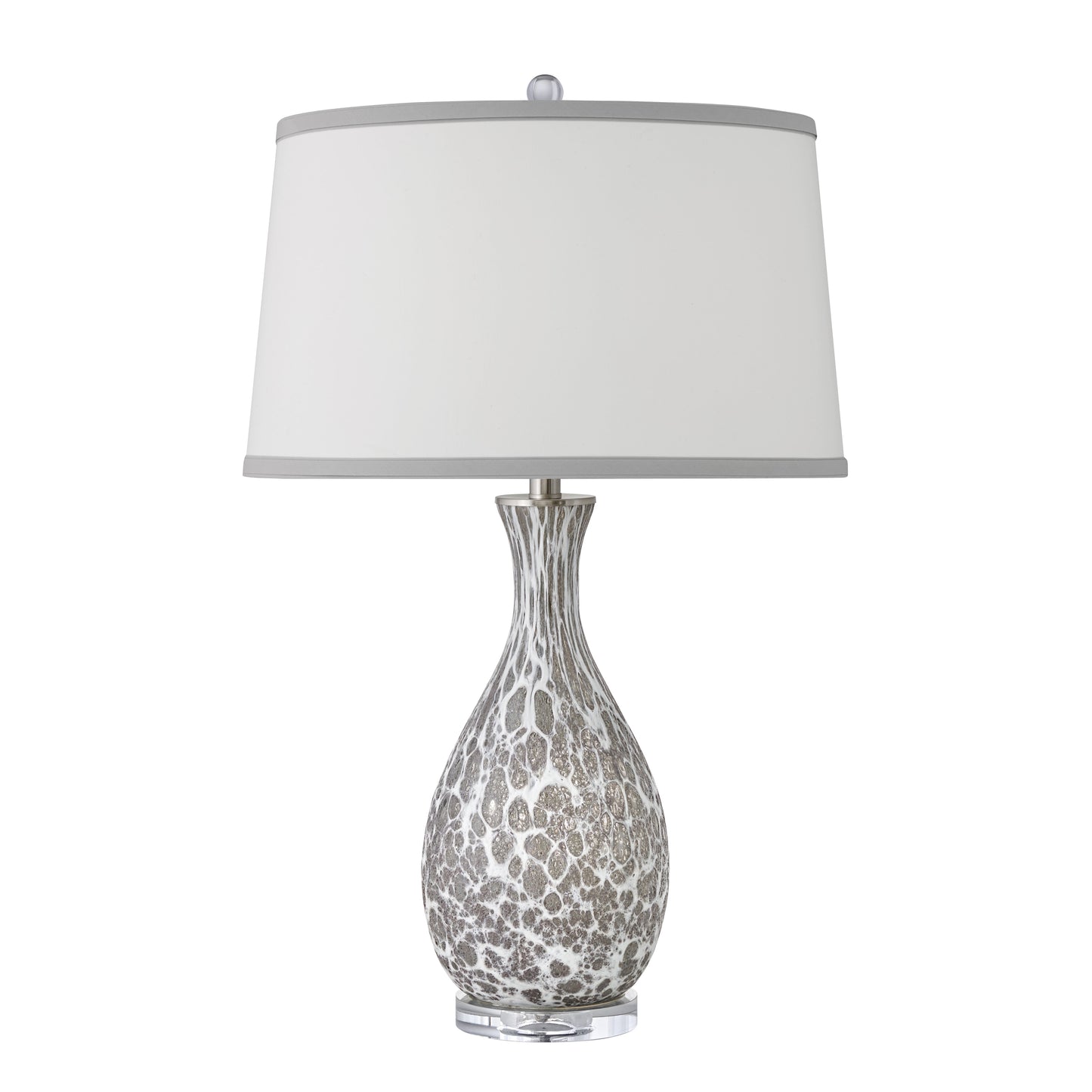 Medallion Lighting Ragno 30" Grey and White Glass Table Lamp With White Fabric Grey Trim Drum Shade