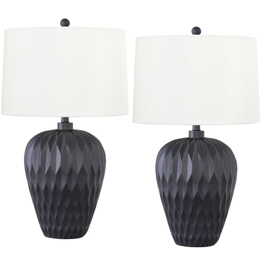 Medallion Lighting Raso 28" Satin Black Resin Table Lamp With White Fabric Drum Shade - Set of 2