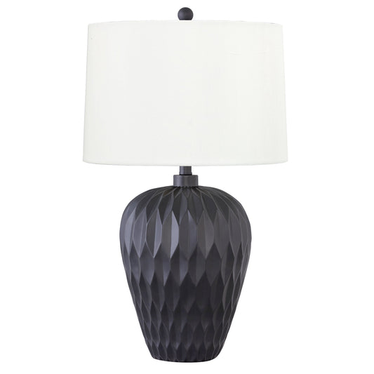 Medallion Lighting Raso 28" Satin Black Resin Table Lamp With White Fabric Drum Shade