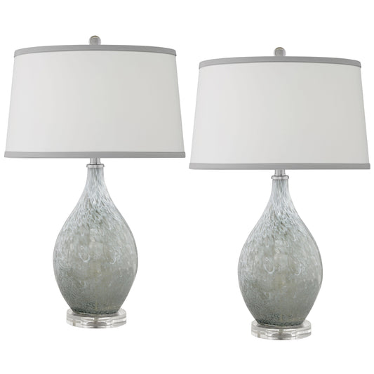 Medallion Lighting Ravenna 28" Grey Spotted Glass Acrylic Table Lamp With White Fabric Drum Shade - Set of 2