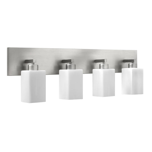 Medallion Lighting Refresh Group 37" Brushed Steel 4-Light Steel Vanity Light With White Glass Shade