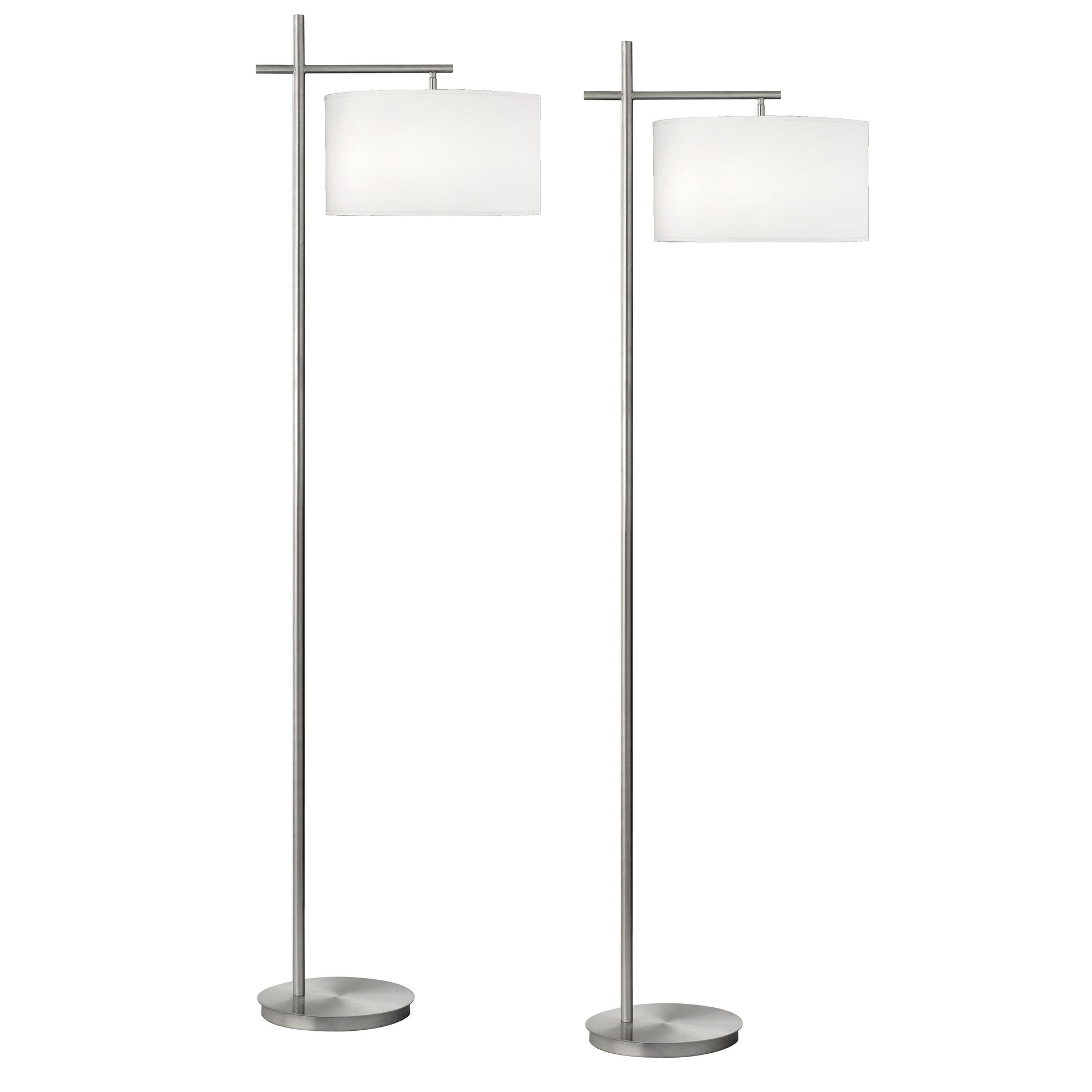 Medallion Lighting Refresh Group 62" Brushed Steel Task/Reading Floor Lamp With White Fabric Drum Shade - Set of 2