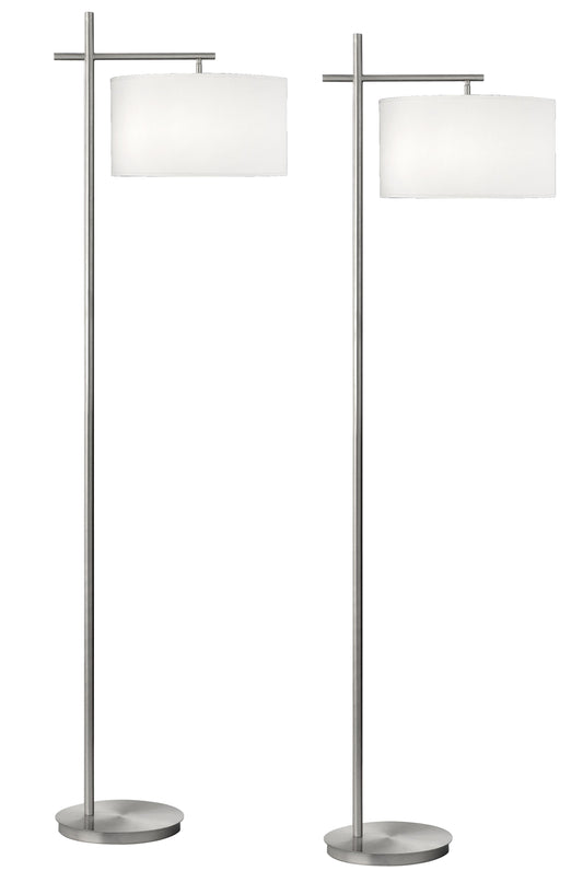 Medallion Lighting Refresh Group 62" Brushed Steel Task/Reading Floor Lamp With White Fabric Drum Shade - Set of 2