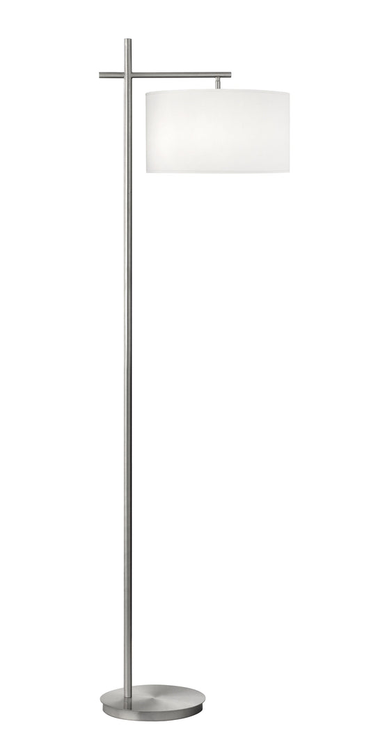 Medallion Lighting Refresh Group 62" Brushed Steel Task/Reading Floor Lamp With White Fabric Drum Shade