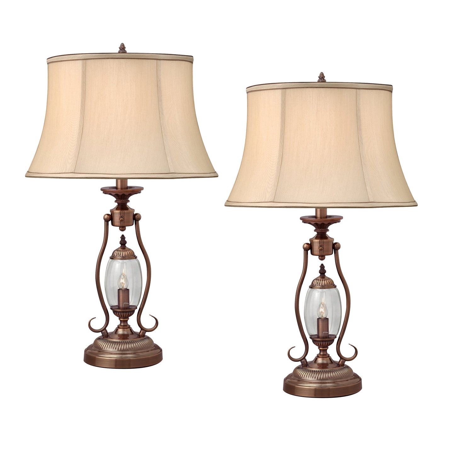 Medallion Lighting Revere 27" Legacy Bronze Steel Glass Table Lamp With Cream Silk Drum Shade - Set of 2