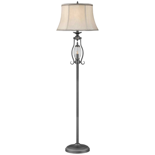 Medallion Lighting Revere 59" Gunmetal and Clear Glass Steel Floor Lamp With Nightlight and Grey Silk Drum Shade