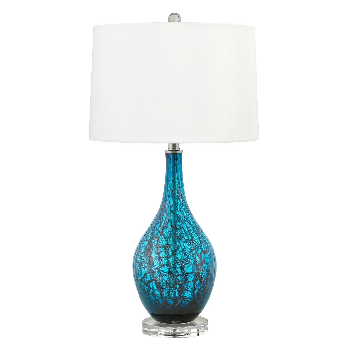 Medallion Lighting Rovigo 28" Teal and Black Fused Glass Acrylic Table Lamp With White Fabric Drum Shade