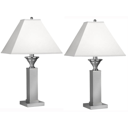 Medallion Lighting Rubrica 30" Brushed Steel Table Lamp With White Fabric Square Hardback Shade - Set of 2