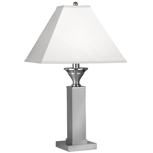 Medallion Lighting Rubrica 30" Brushed Steel Table Lamp With White Fabric Square Hardback Shade