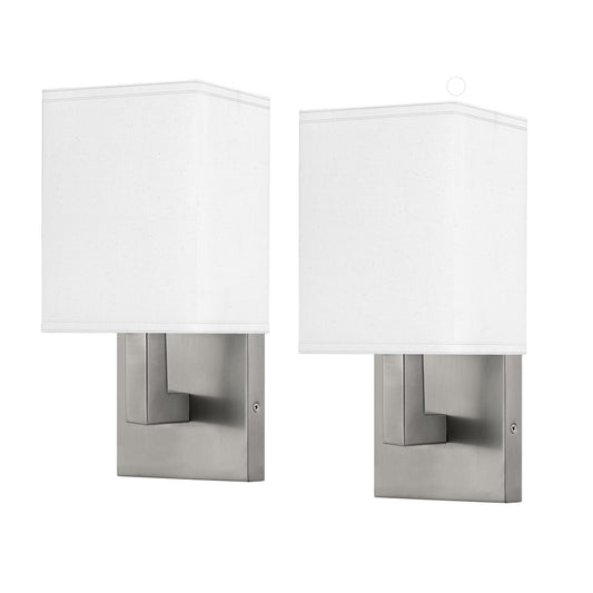 Medallion Lighting Rugged Rectangles 14" Brushed Steel Single Wall Sconce With White Fabric Rectangular Half Shade - Set of 2