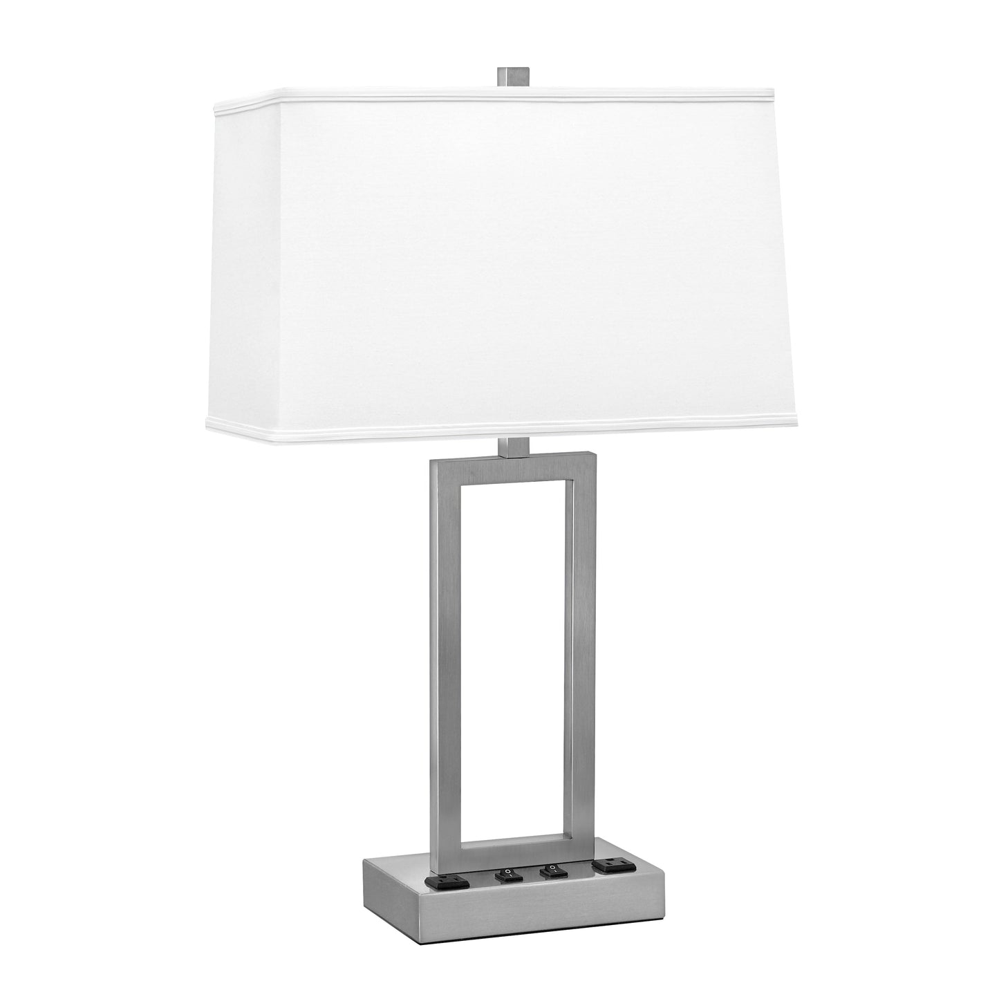 Medallion Lighting Rugged Rectangles 26" Brushed Steel Table Lamp With 3-prong Outlets and White Drum Shade