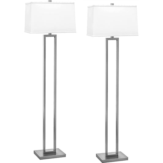 Medallion Lighting Rugged Rectangles 62" Brushed Steel Floor Lamp With White Fabric Rectangular Shade - Set of 2