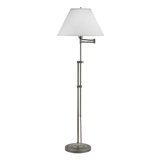 Medallion Lighting Ruotare 63" Gunmetal Height Adjustable Swing Arm Steel Floor Lamp With White Fabric Drum Shade