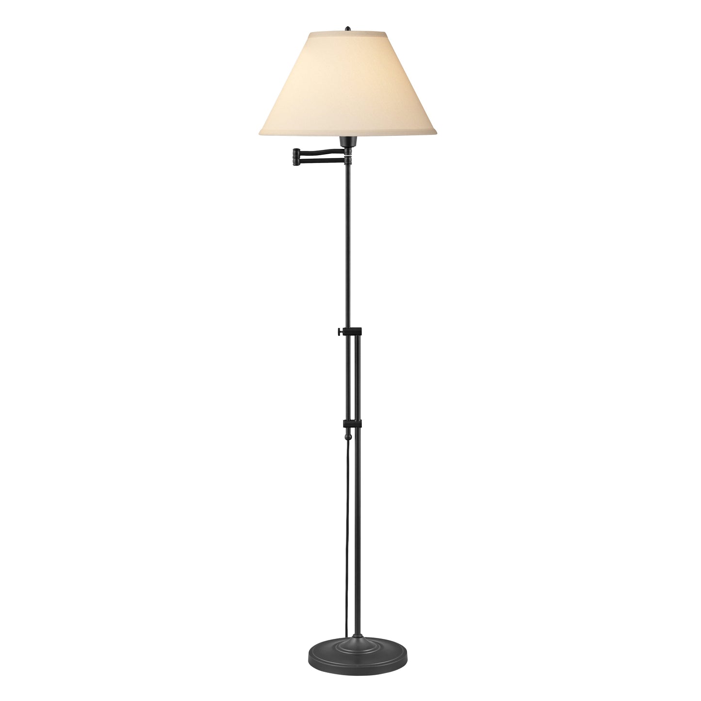 Medallion Lighting Ruotare 63" Madison Bronze Height Adjustable Swing Arm Steel Floor Lamp With Beige Fabric Drum Shade