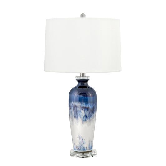 Medallion Lighting Sabbia 28" Blue and White Ceramic Acrylic Table Lamp With White Fabric Drum Shade