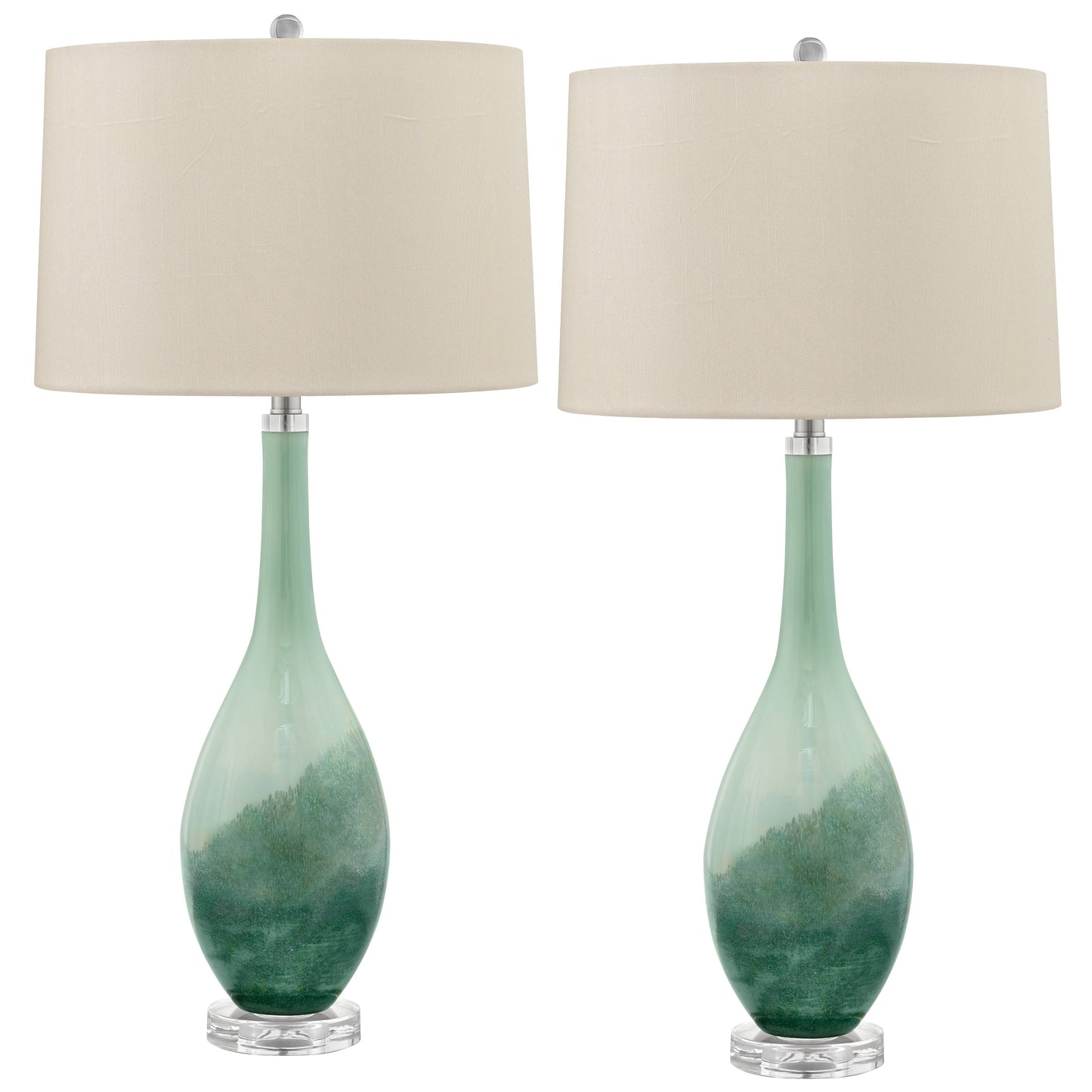 Medallion Lighting Salato 34" Sea Salt Glass Acrylic Table Lamp With Off-White Fabric Drum Shade - Set of 2