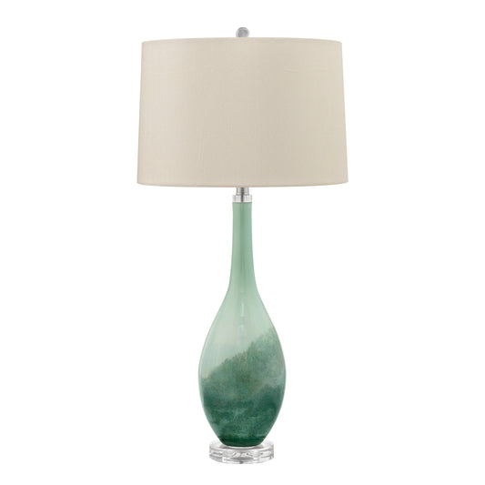 Medallion Lighting Salato 34" Sea Salt Glass Acrylic Table Lamp With Off-White Fabric Drum Shade