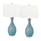 Medallion Lighting Scafati 30" Blue and White Fused Glass Acrylic Table Lamp With Nightlight, USB Port and White Fabric Drum Shade - Set of 2