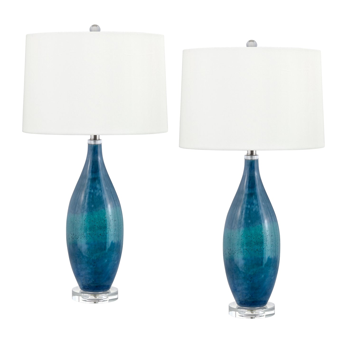 Medallion Lighting Scilla 30" Dark and Light Blue Glass Acrylic Table Lamp With White Fabric Drum Shade - Set of 2