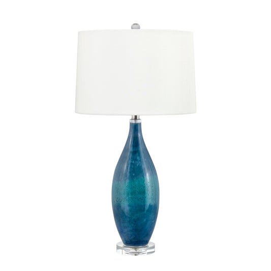 Medallion Lighting Scilla 30" Dark and Light Blue Glass Acrylic Table Lamp With White Fabric Drum Shade