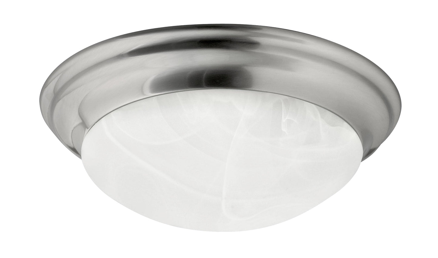 Medallion Lighting Square Post 14" Brushed Steel 2-Light Flush Mount Ceiling Light With White Glass Shade