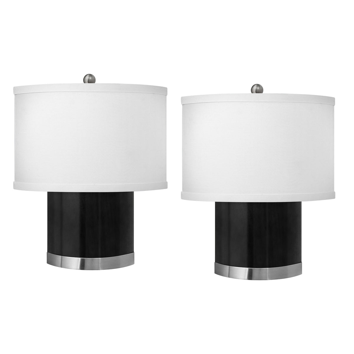 Medallion Lighting Square Post 14" Brushed Steel and Black Ebony Wood/Steel Wall Sconce With White Fabric Drum Shade - Set of 2
