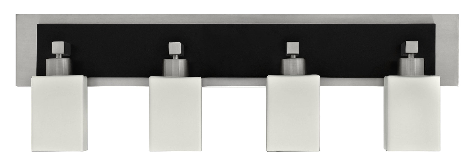 Medallion Lighting Square Post 37" Brushed Steel Wood 4-Light Vanity Fixture With White Glass Square Shades