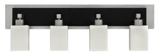 Medallion Lighting Square Post 37" Brushed Steel Wood 4-Light Vanity Fixture With White Glass Square Shades