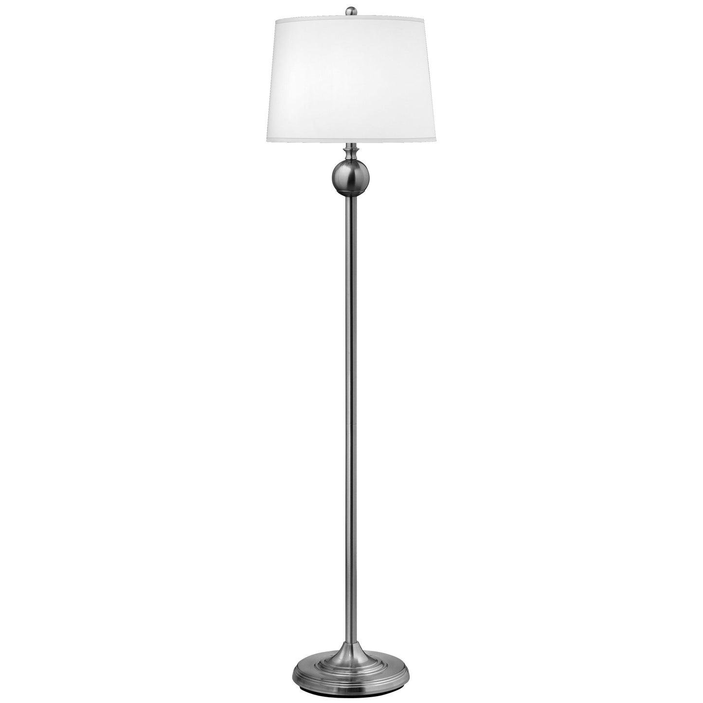 Medallion Lighting Steel Spheres 60" Brushed Steel Floor Lamp With White Fabric Drum Shade