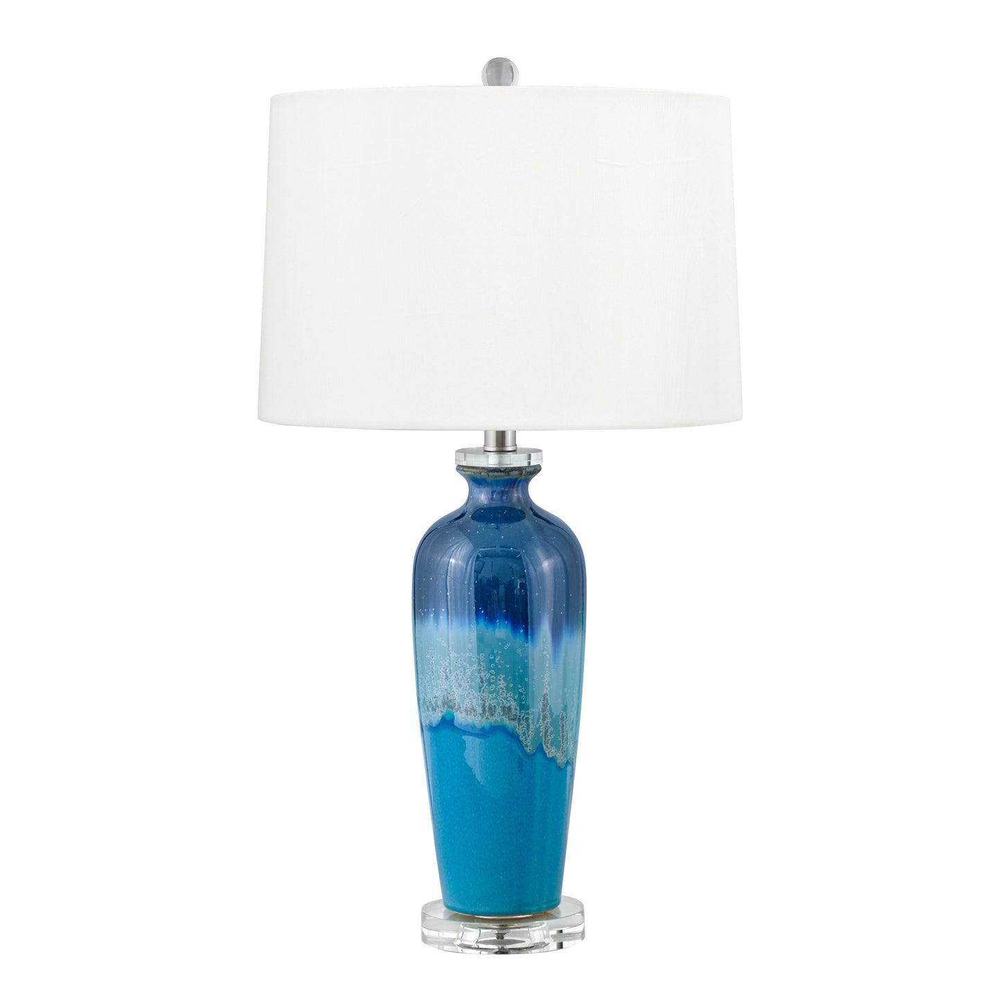 Medallion Lighting Stella 28" Light Blue and Dark Blue Ceramic Acrylic Table Lamp With White Fabric Drum Shade