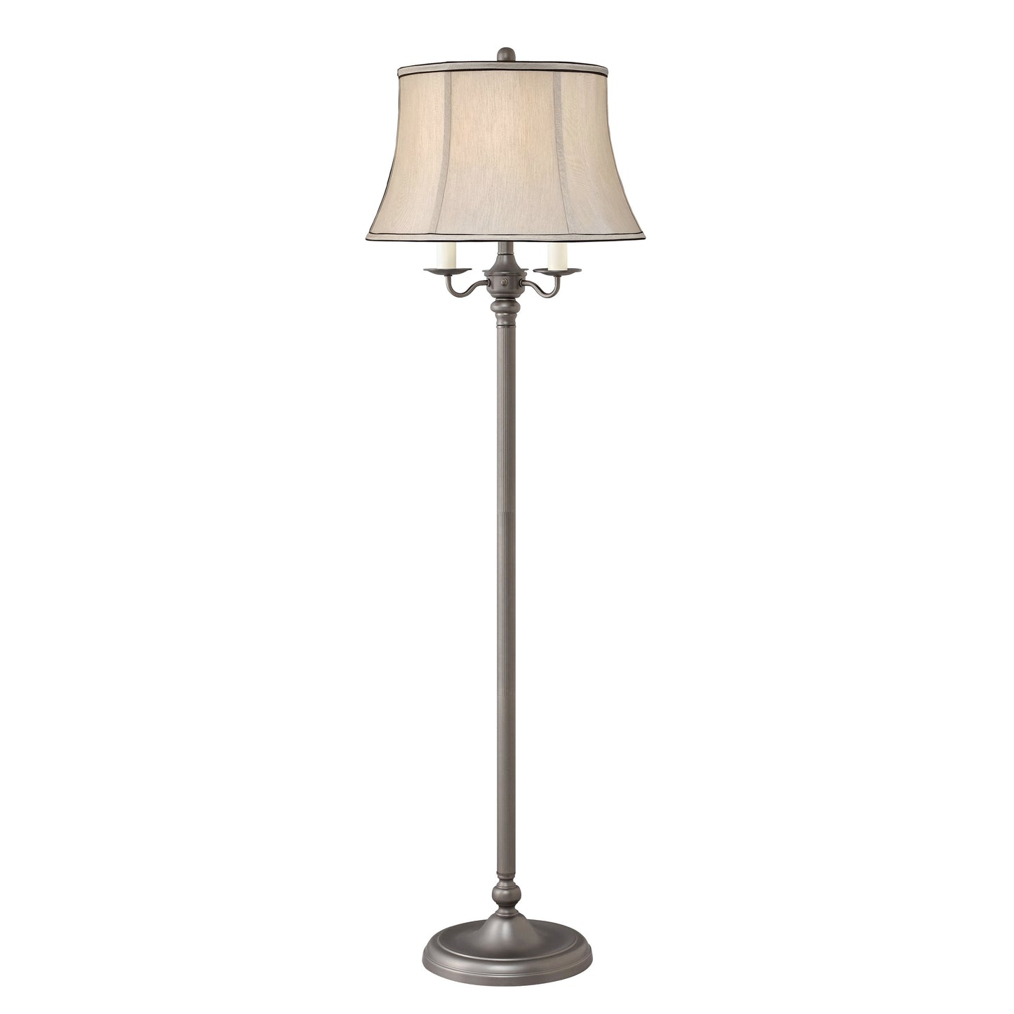 Medallion Lighting Stratford 61" Gunmetal Steel Floor Lamp With 3 Auxilliary Sockets and Grey Silk Drum Shade