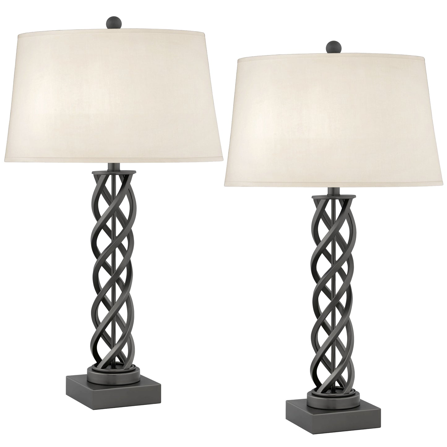 Medallion Lighting Taranto 32" Gunmetal Steel Table Lamp With Beige Lenore Drum Shade - Set of 2