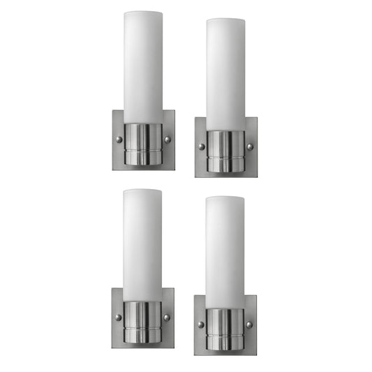Medallion Lighting Teardrop 11" Brushed Steel Single Wall Sconce With Frosted Glass Cylinder - Set of 4