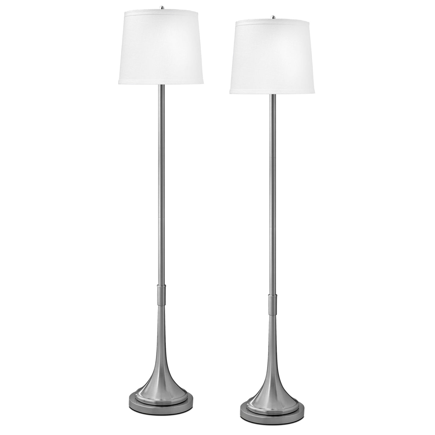 Medallion Lighting Teardrop 60" Brushed Steel Floor Lamp With White Fabric Drum Shade - Set of 2