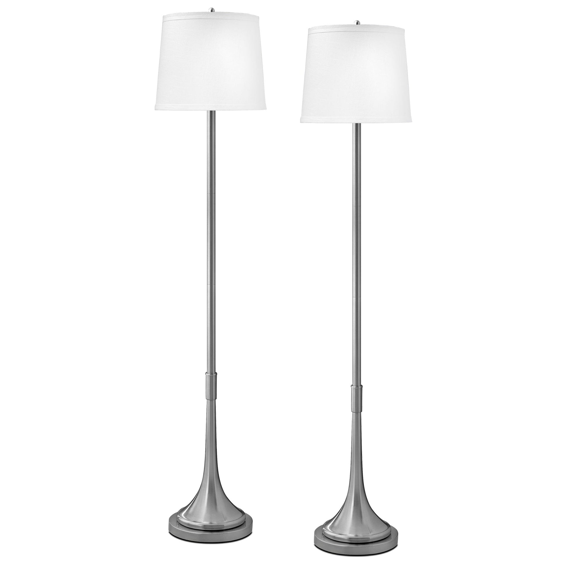 Medallion Lighting Teardrop 60" Brushed Steel Floor Lamp With White Fabric Drum Shade - Set of 2