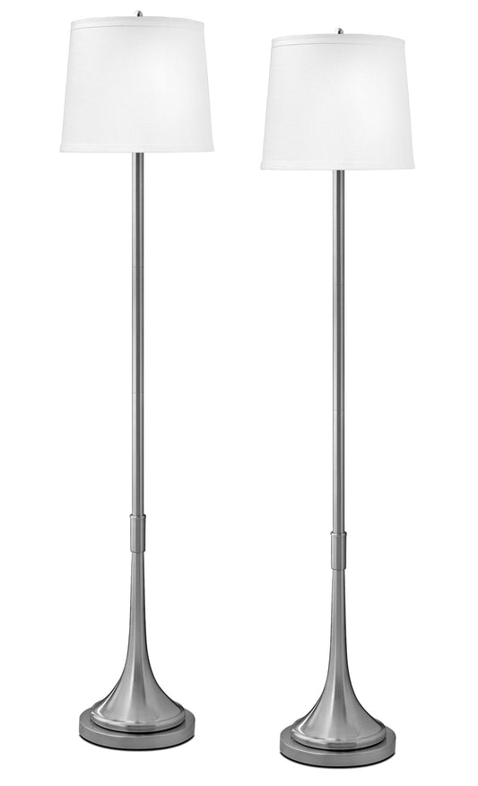 Medallion Lighting Teardrop 60" Brushed Steel Floor Lamp With White Fabric Drum Shade - Set of 2