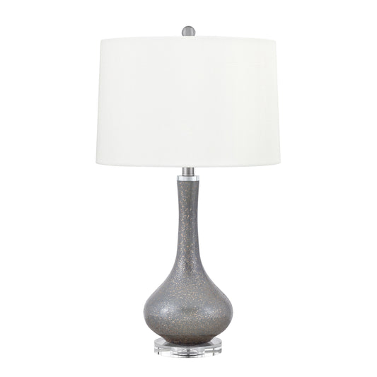 Medallion Lighting Tegola 28" Slate Gray and Gold Flecks Glass Table Lamp With Nightlight, USB Port and White Fabric Drum Shade