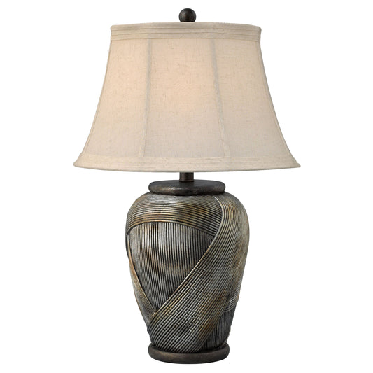 Medallion Lighting Tessere 30" Silver and Copper Medley Resin Table Lamp With Ecru Linen Weave Bell Shade