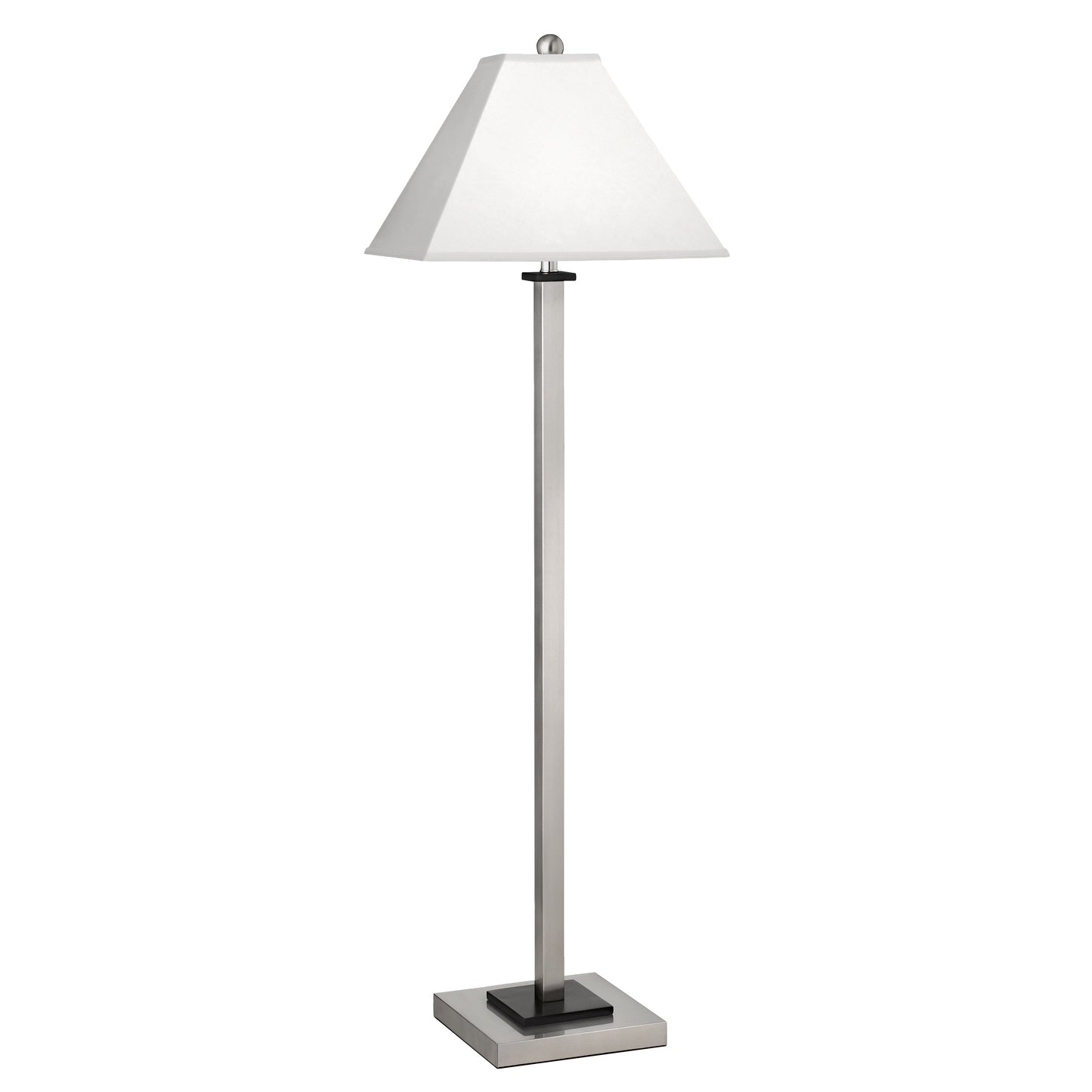 Medallion Lighting Torre 59" Brushed Steel/Wood Floor Lamp With White Fabric Drum Shade