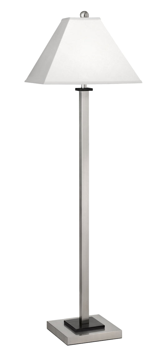 Medallion Lighting Torre 59" Brushed Steel/Wood Floor Lamp With White Fabric Drum Shade