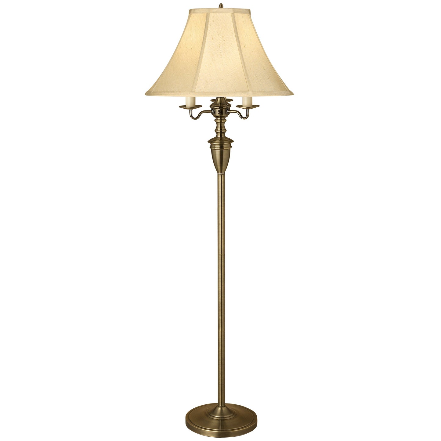 Medallion Lighting Traditional 57" Satin Antique Brass Steel Floor Lamp With Nightlight and Shantung Stretched Silk Bell Shade