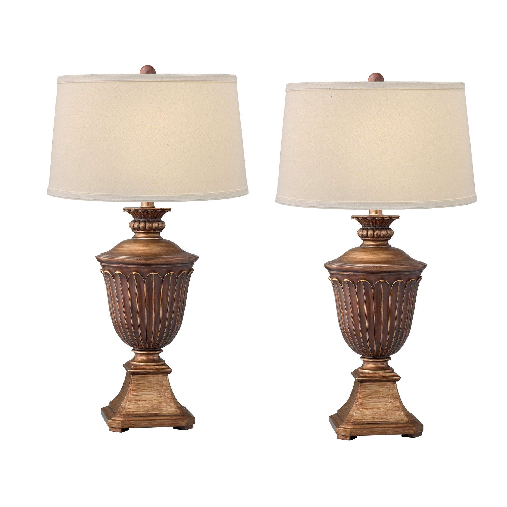 Medallion Lighting Tribute 34" Antique Sienna Resin Table Lamp With Light Beige Lenore Fabric Drum Shade - Set of 2