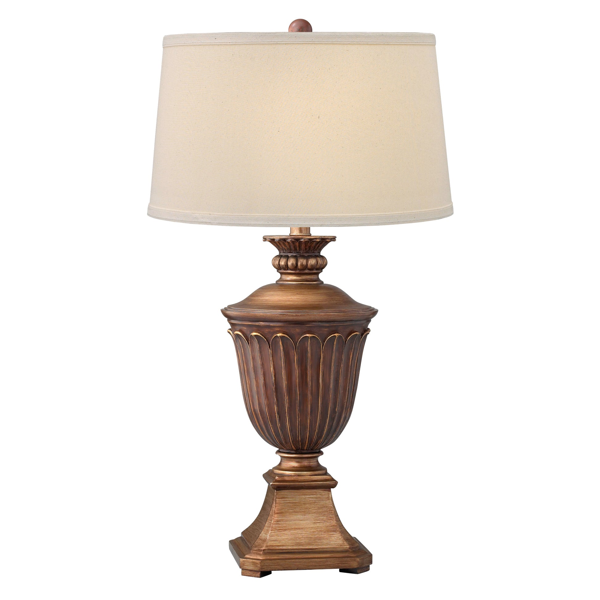 Medallion Lighting Tribute 34" Antique Sienna Resin Table Lamp With Light Beige Lenore Fabric Drum Shade